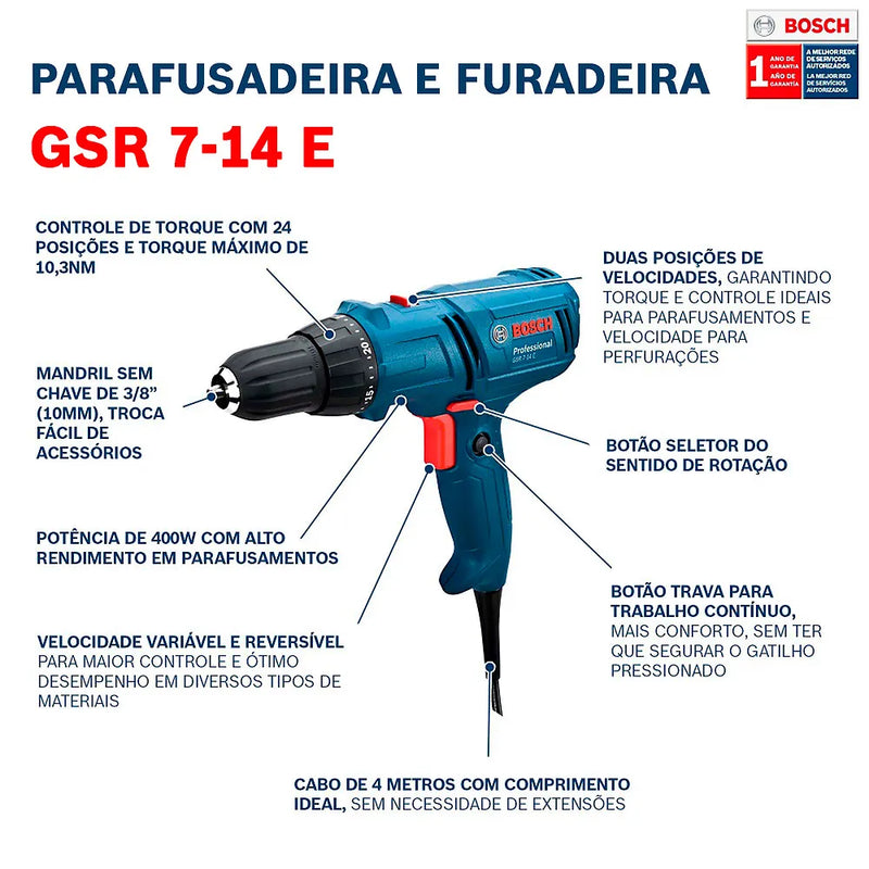 Parafusadeira e Furadeira Bosch GSR 7-14 E 400W