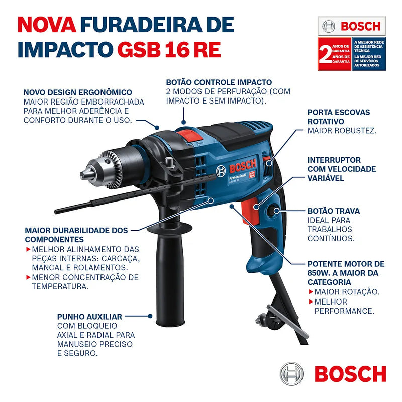 Furadeira de Impacto Bosch GSB 16 RE 850W