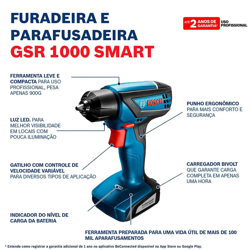 Parafusadeira Furadeira Bosch GSR 1000 Smart 12V